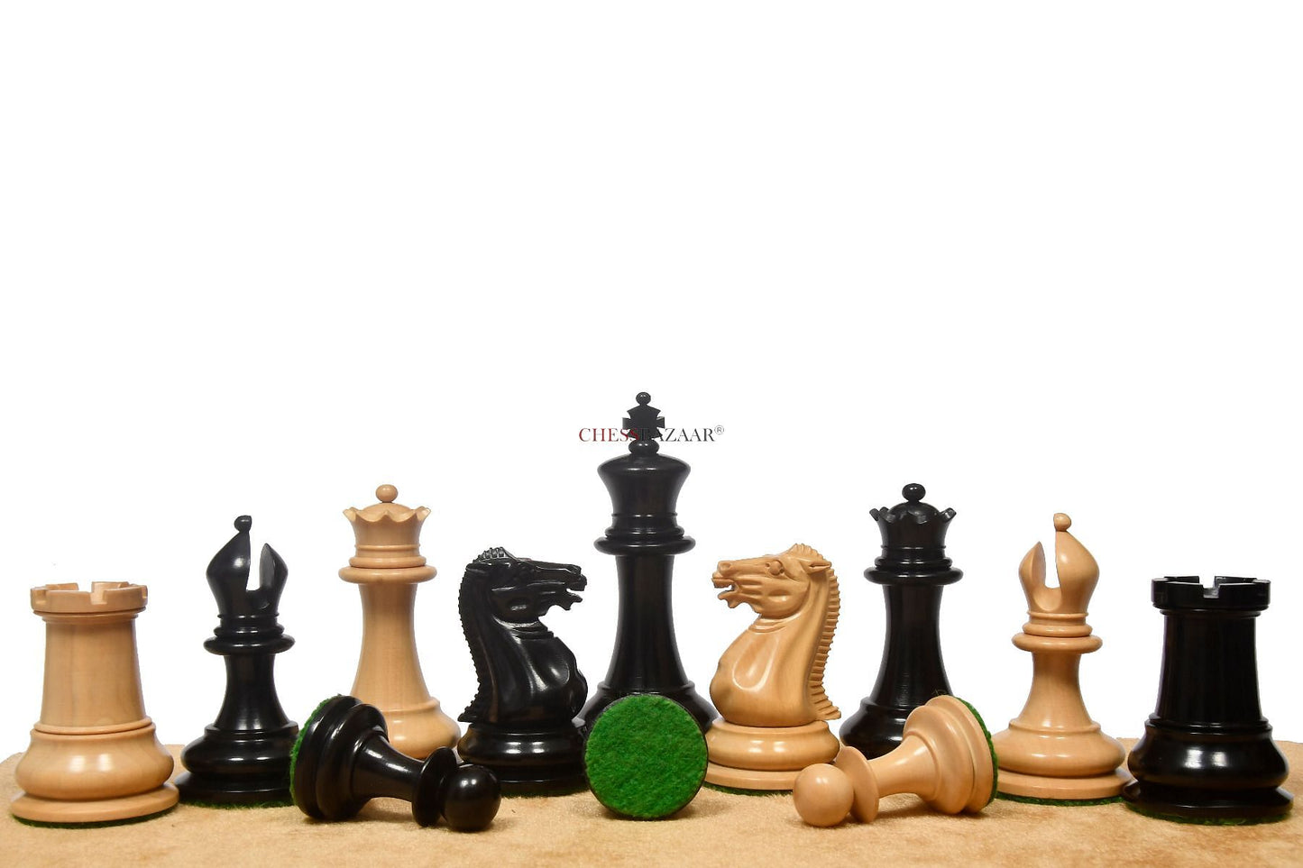 Reproduced 1849 Original Staunton Pattern Wooden Heavy Chess Pieces in Ebony / Boxwood with King Side Stamping - 3.75" King