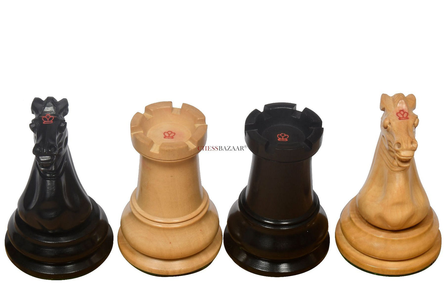 Reproduced 1849 Original Staunton Pattern Wooden Heavy Chess Pieces in Ebony / Boxwood with King Side Stamping - 3.75" King