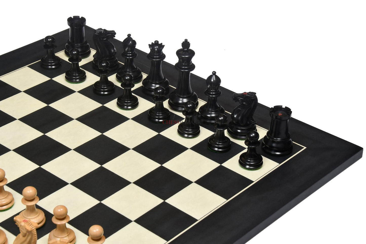 Reproduced 1849 Original Staunton Pattern Wooden Heavy Chess Pieces in Ebony / Boxwood with King Side Stamping - 3.75" King