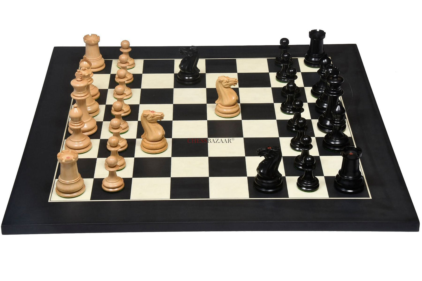 Reproduced 1849 Original Staunton Pattern Wooden Heavy Chess Pieces in Ebony / Boxwood with King Side Stamping - 3.75" King