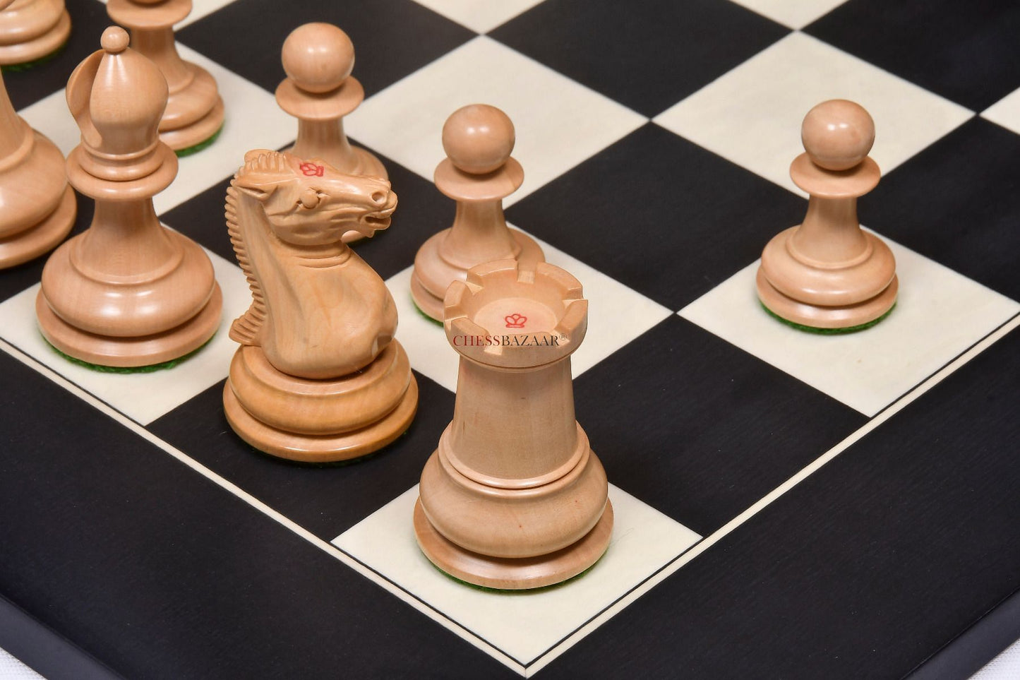 Reproduced 1849 Original Staunton Pattern Wooden Heavy Chess Pieces in Ebony / Boxwood with King Side Stamping - 3.75" King