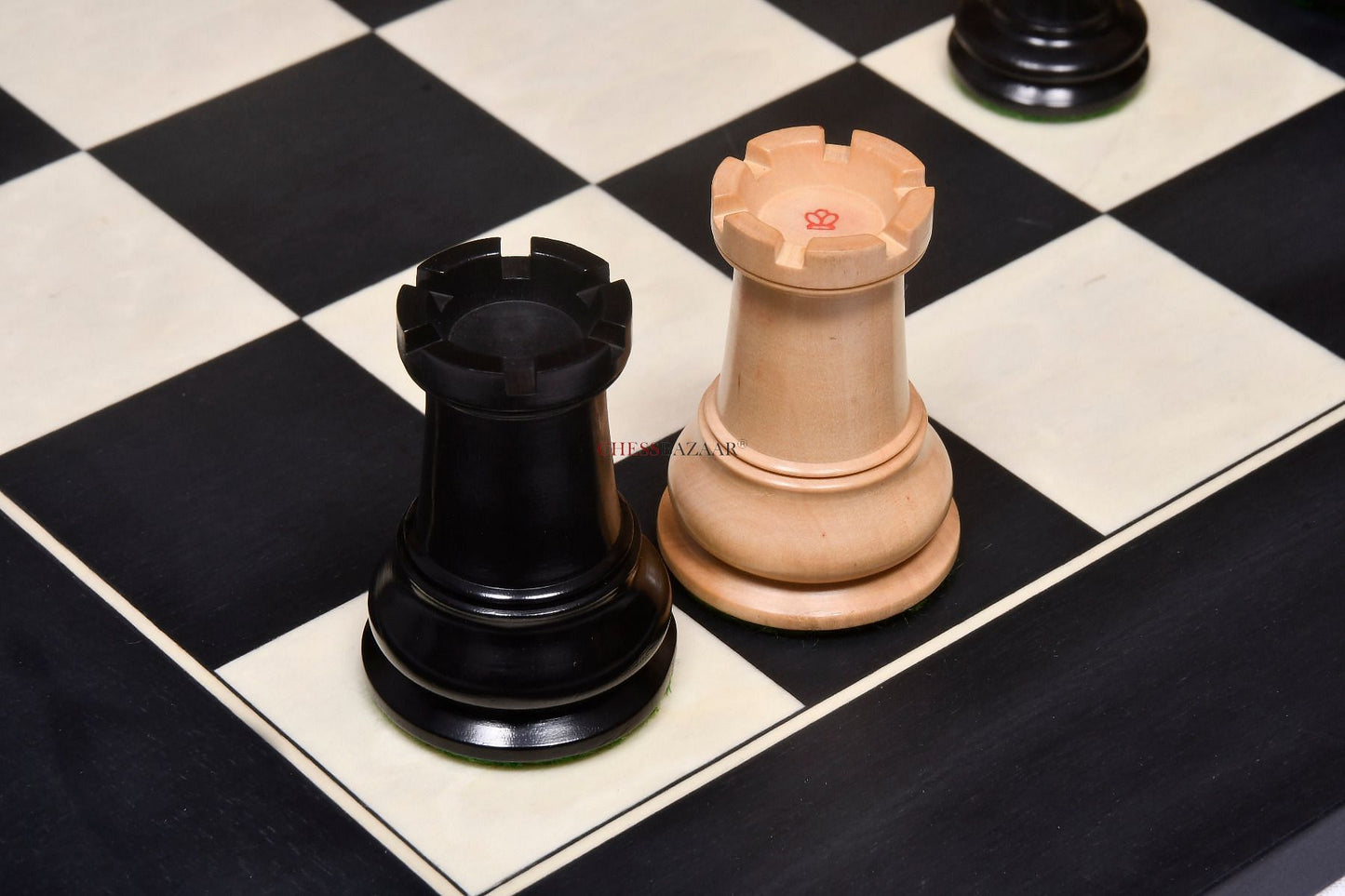 Reproduced 1849 Original Staunton Pattern Wooden Heavy Chess Pieces in Ebony / Boxwood with King Side Stamping - 3.75" King