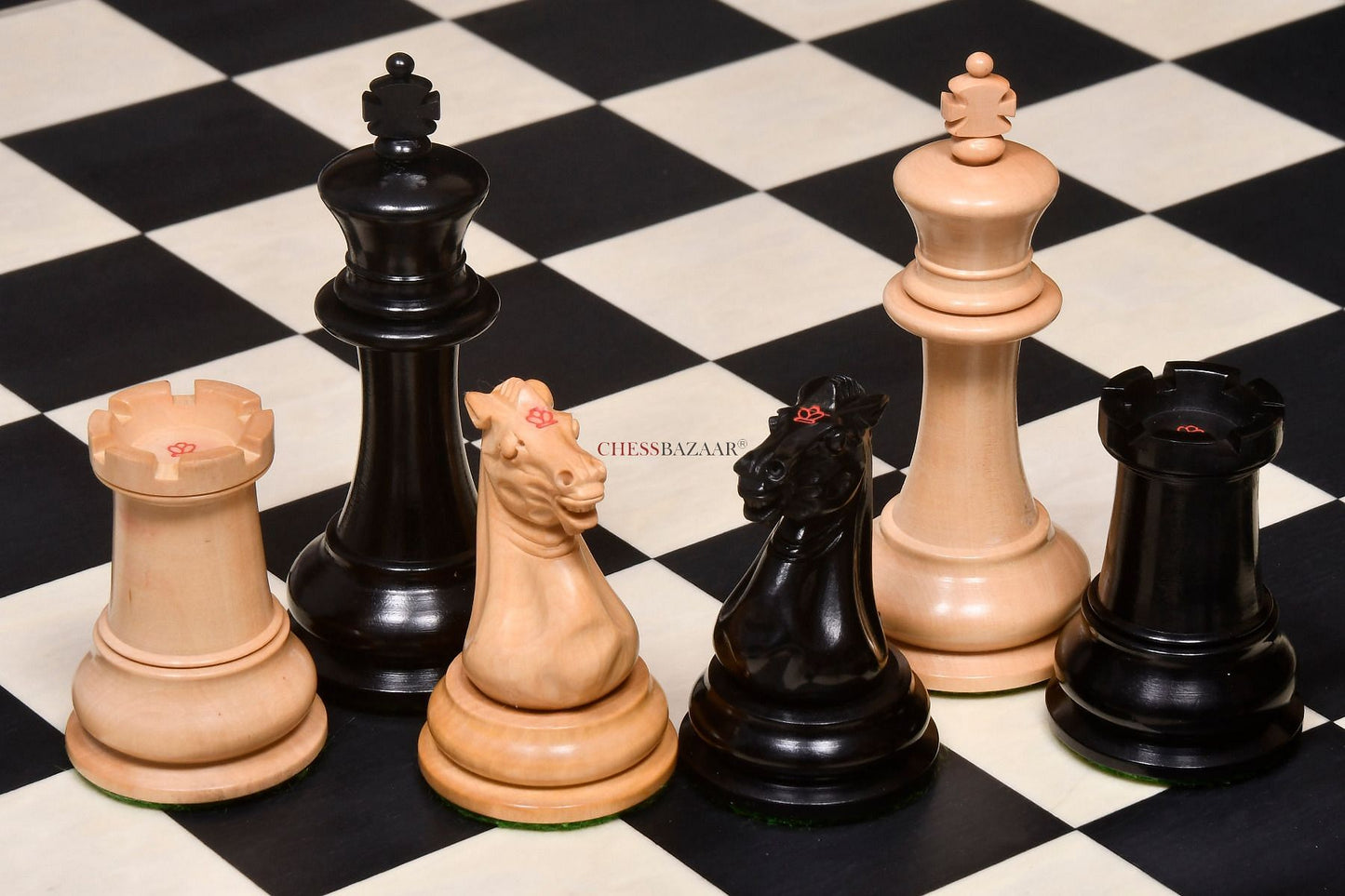 Reproduced 1849 Original Staunton Pattern Wooden Heavy Chess Pieces in Ebony / Boxwood with King Side Stamping - 3.75" King