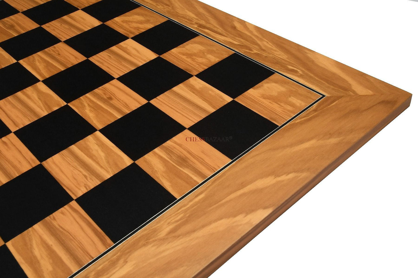 Wooden Deluxe Black Dyed Poplar & Olive with Matte Finish Chess Board 22" - 55 mm