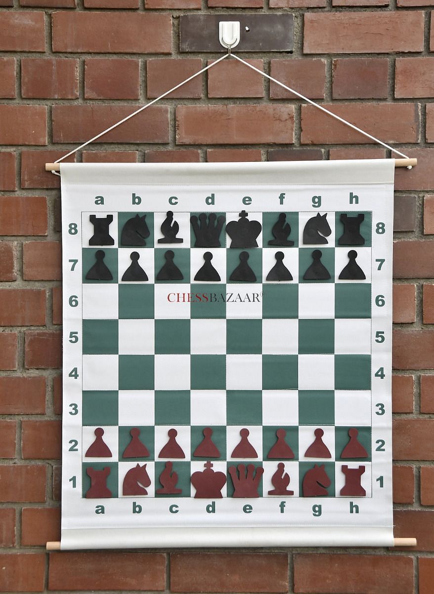 29" Vinyl Chess Demo Board and Magnetic Pieces with Green Deluxe Carrying Bag