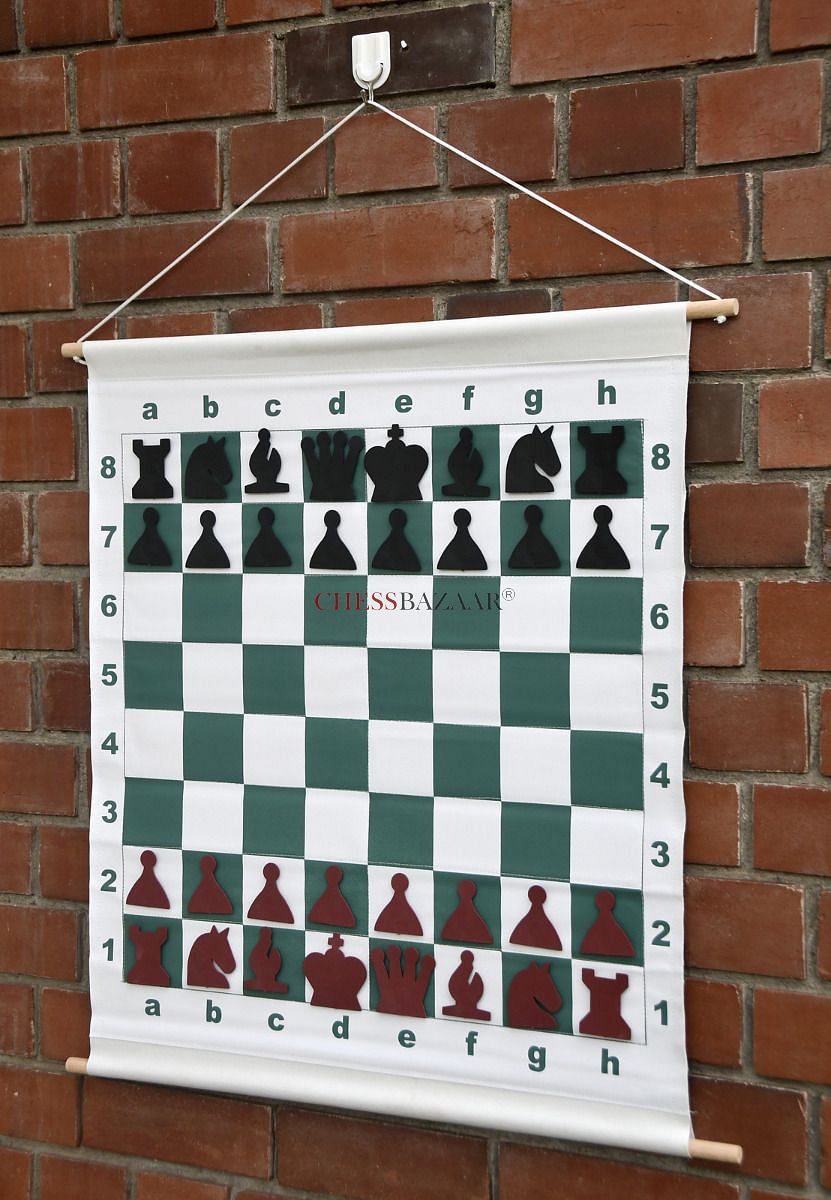 29" Vinyl Chess Demo Board and Magnetic Pieces with Green Deluxe Carrying Bag