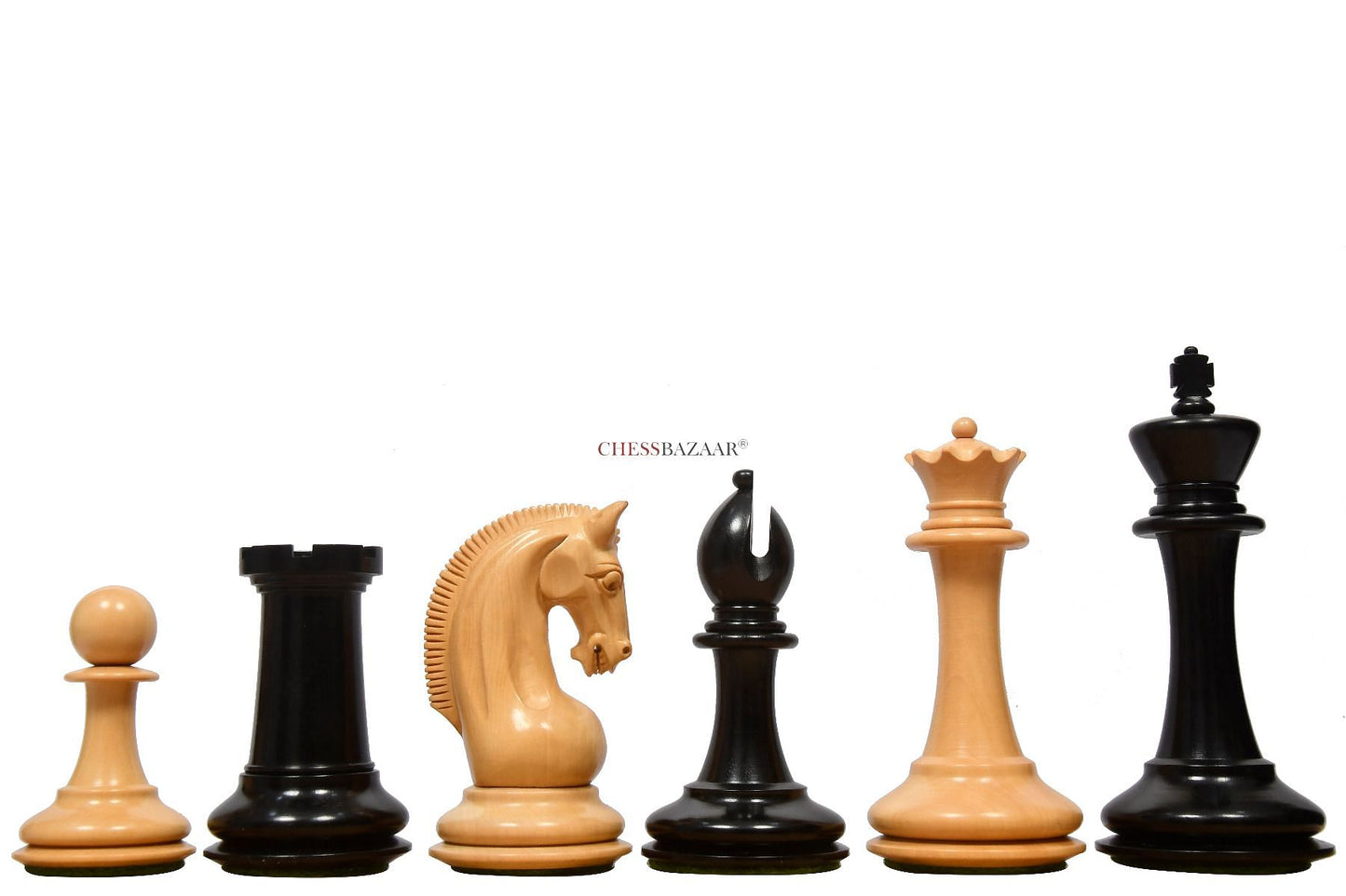 The CB Red Rum Luxury Staunton Series Chess Pieces in Ebony / Box Wood - 4.4" King
