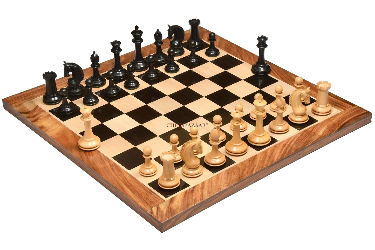 The CB Red Rum Luxury Staunton Series Chess Pieces in Ebony / Box Wood - 4.4" King