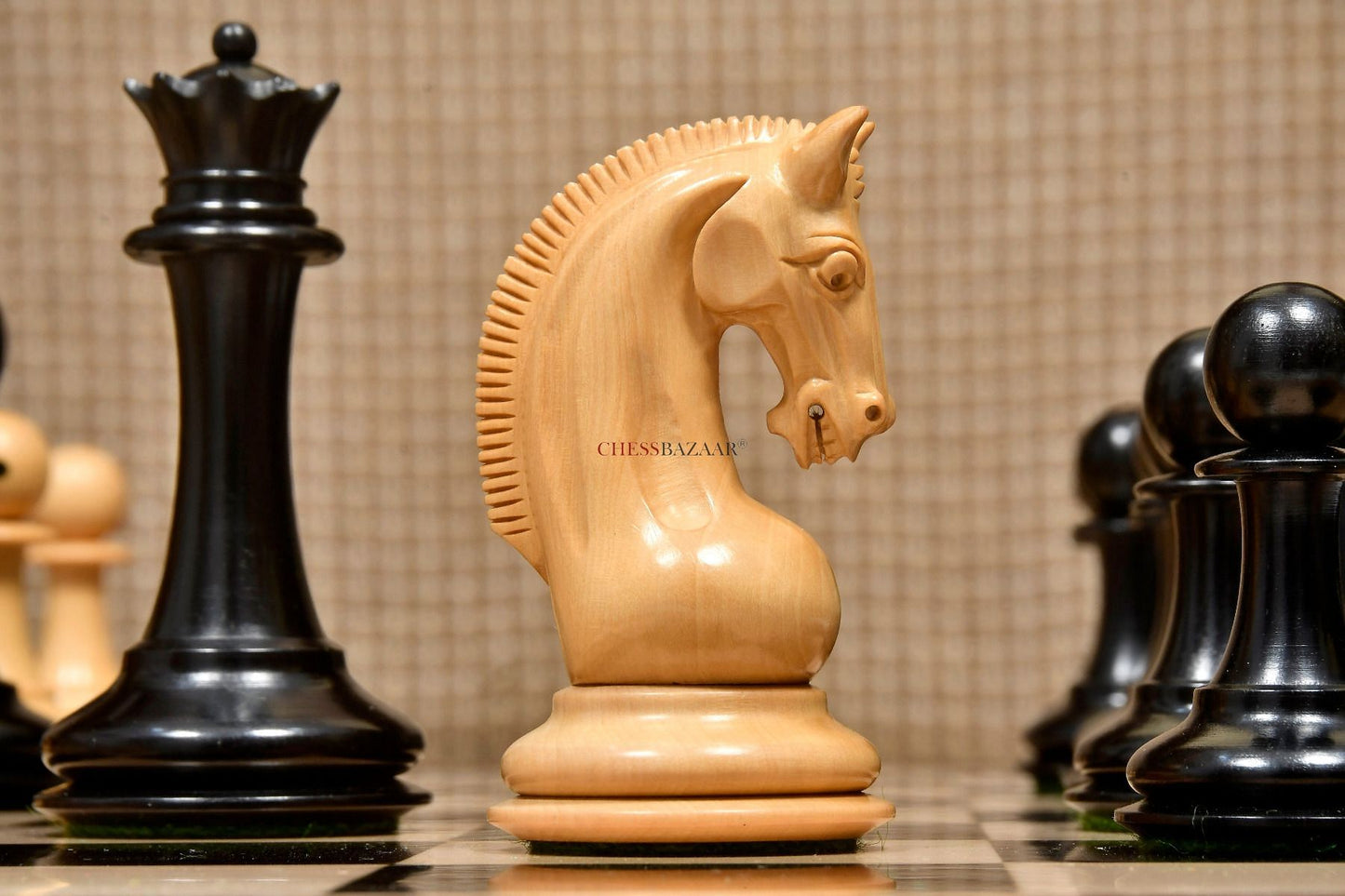 The CB Red Rum Luxury Staunton Series Chess Pieces in Ebony / Box Wood - 4.4" King
