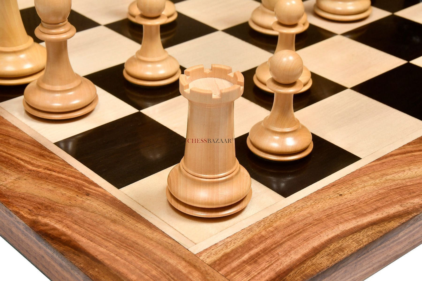 The CB Red Rum Luxury Staunton Series Chess Pieces in Ebony / Box Wood - 4.4" King