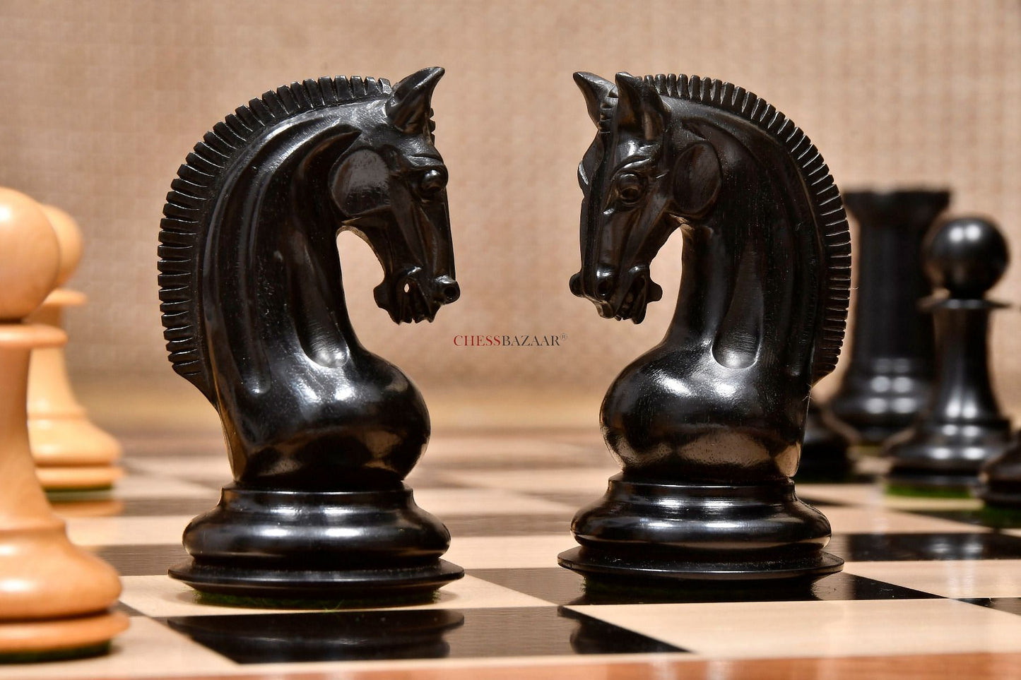 The CB Red Rum Luxury Staunton Series Chess Pieces in Ebony / Box Wood - 4.4" King