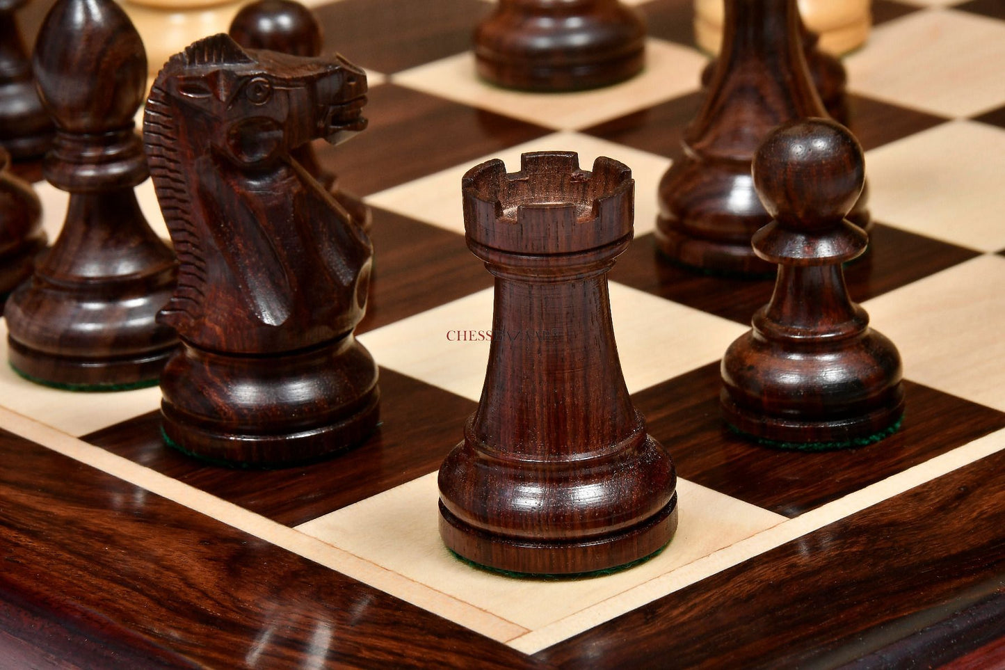 The American Staunton Series Weighted Tournament Chess Pieces in Rosewood & Box Wood - 4.1" King