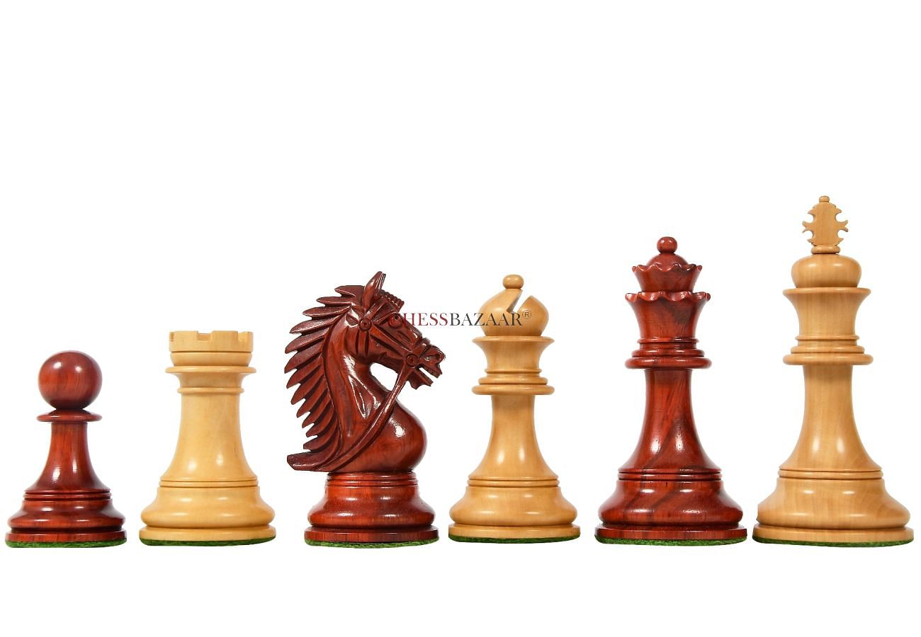 The CB Bridle Series Luxury Heavy Weighted Chess Pieces in Bud Rosewood / Boxwood - 4.2" King