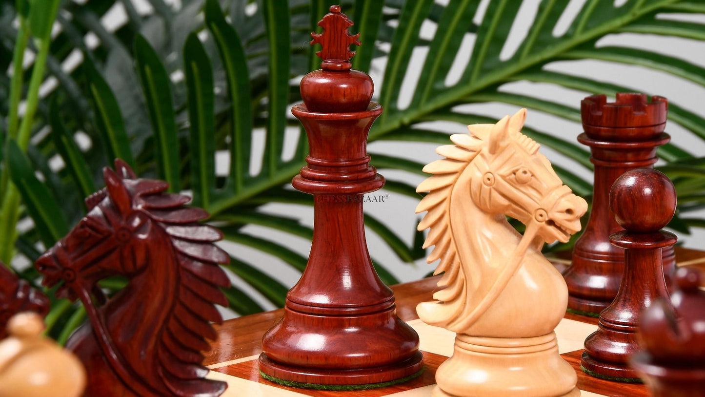 The CB Bridle Series Luxury Heavy Weighted Chess Pieces in Bud Rosewood / Boxwood - 4.2" King