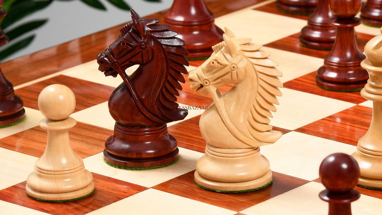 The CB Bridle Series Luxury Heavy Weighted Chess Pieces in Bud Rosewood / Boxwood - 4.2" King
