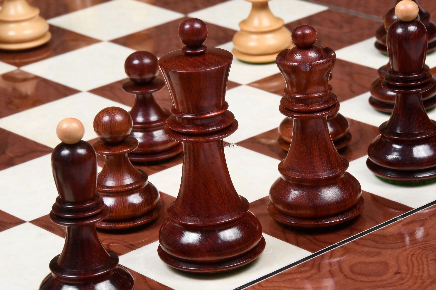 Dark chess pieces of Dubrovnik series in a chess board