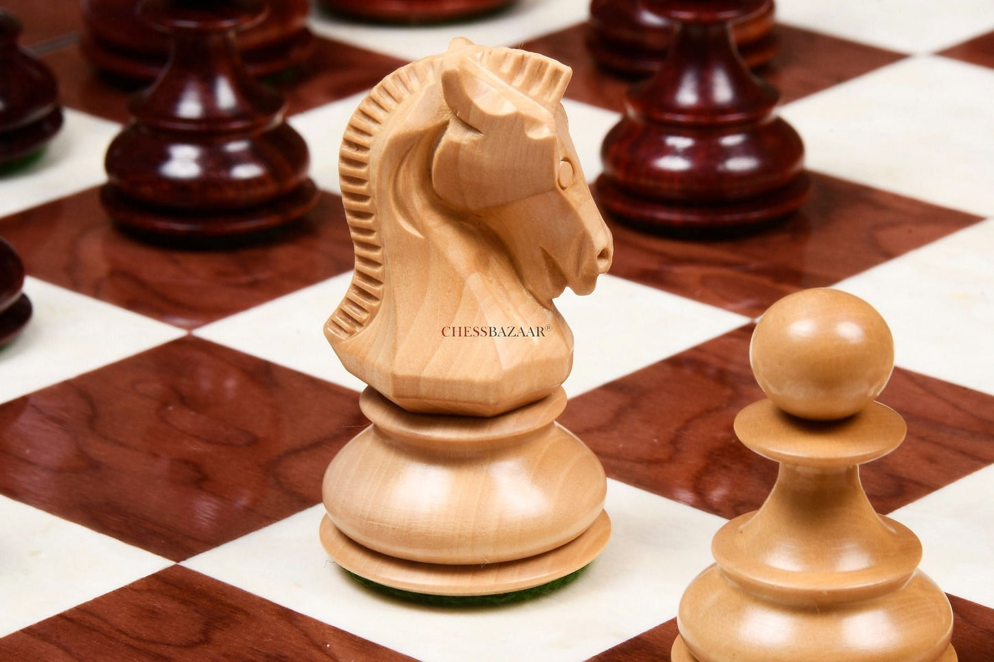 Hand Carving details can easily be seen of Dubrovnik Chessmen by chessbazaarindia