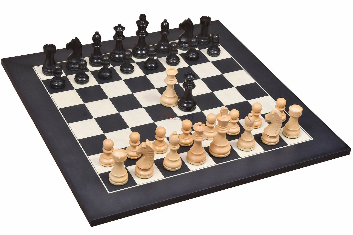 Tournament Series Championship Chess Pieces with German Knight in Ebonized Boxwood & Natural Boxwood - 3.75" King