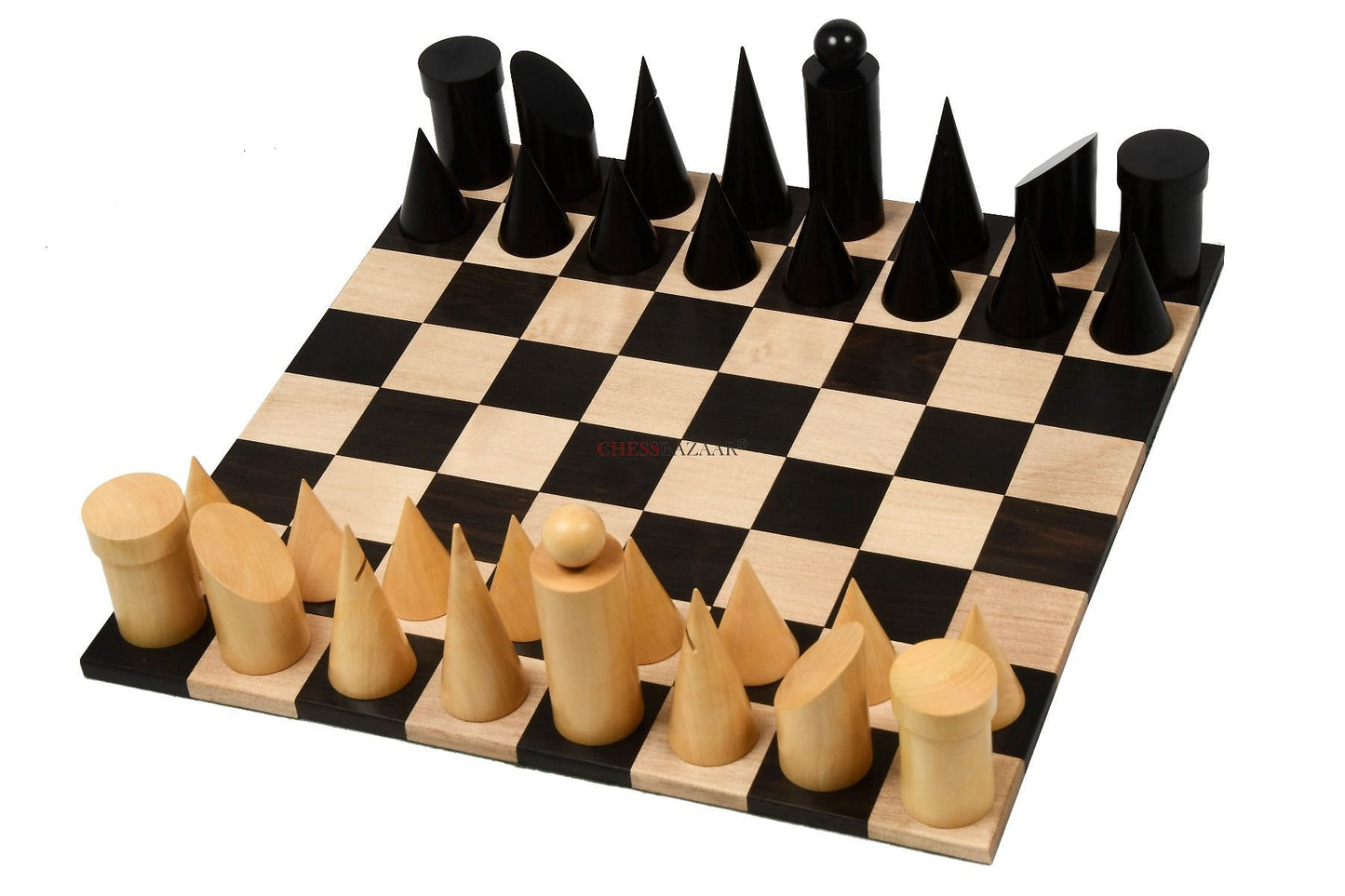 Geometric Minimalist Pattern Seamless Design Chess Pieces in Ebonized Boxwood & Natural Boxwood - 3.4" King