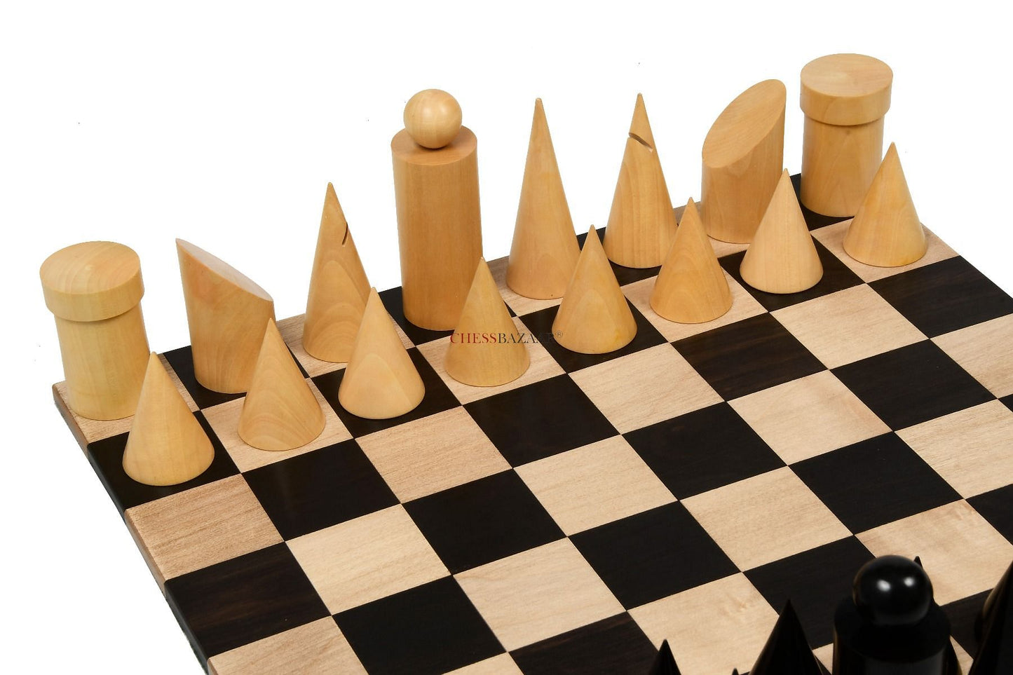 Geometric Minimalist Pattern Seamless Design Chess Pieces in Ebonized Boxwood & Natural Boxwood - 3.4" King