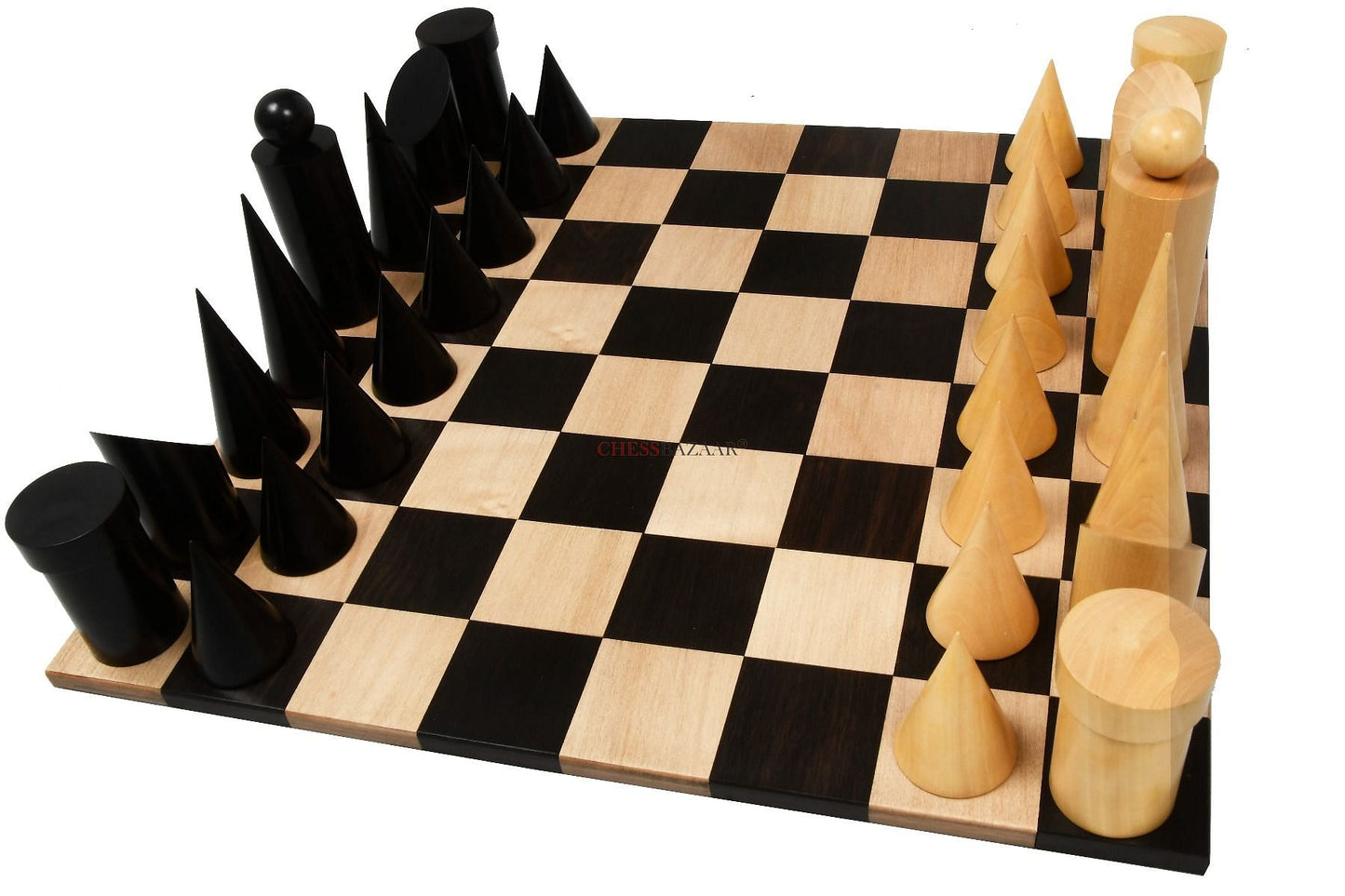 Geometric Minimalist Pattern Seamless Design Chess Pieces in Ebonized Boxwood & Natural Boxwood - 3.4" King