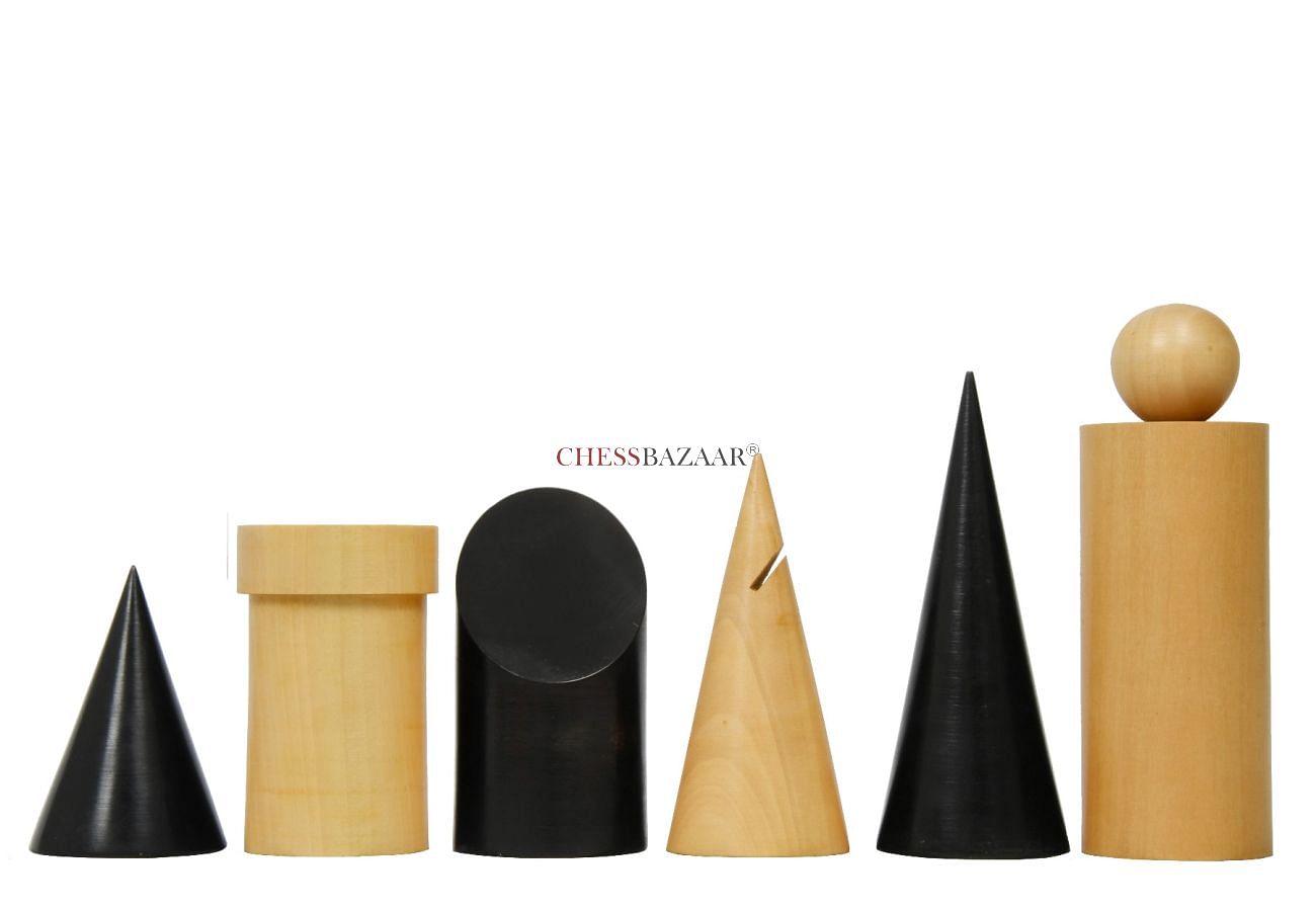 Geometric Minimalist Pattern Seamless Design Chess Pieces in Ebonized Boxwood & Natural Boxwood - 3.4" King