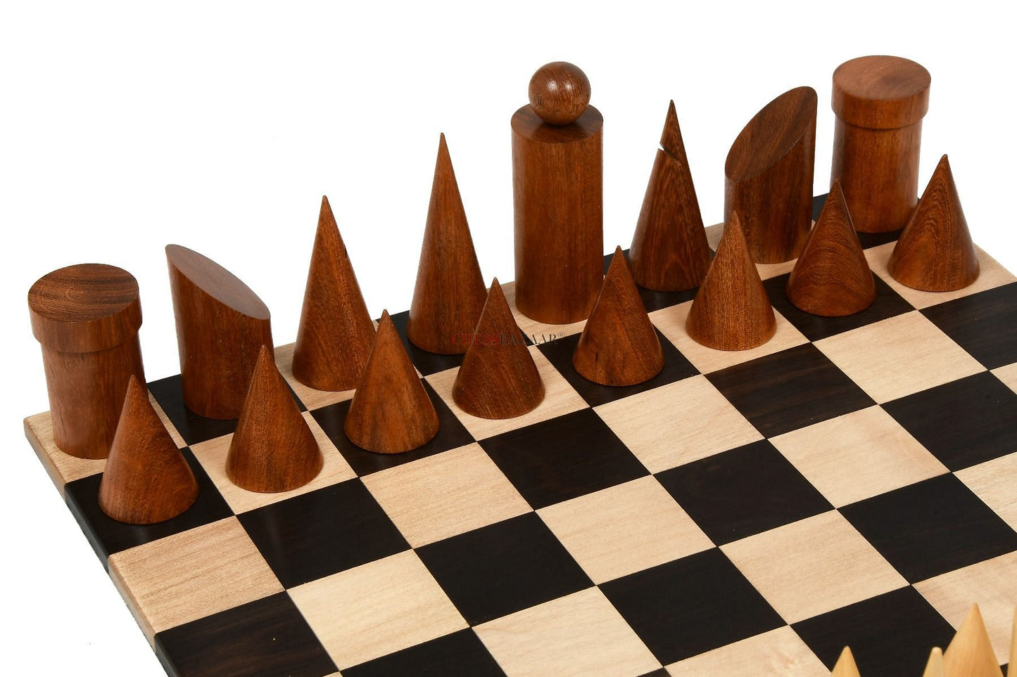 Geometric Minimalist Pattern Seamless Design Chess Pieces in Sheesham & Box Wood - 3.4" King