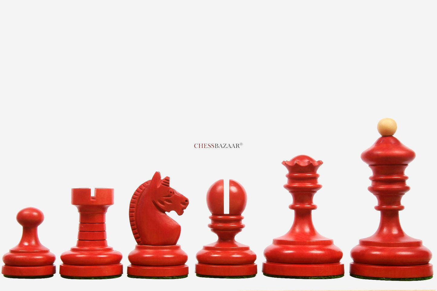 Reproduced Vintage 1930 German Knubbel Analysis Chess Pieces in Stained Crimson and Boxwood - 3" King