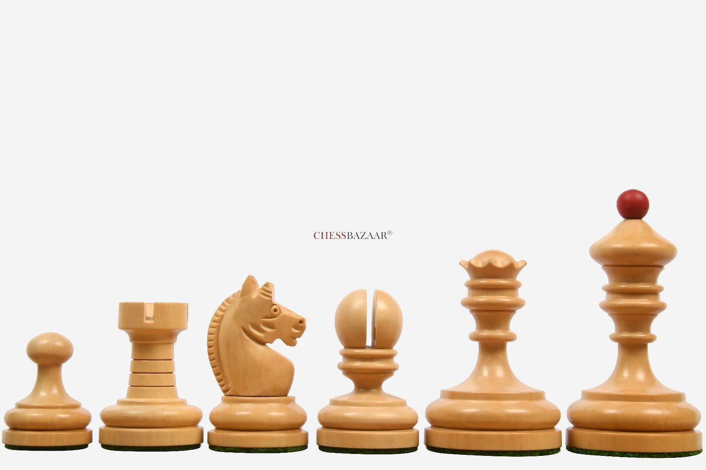 Reproduced Vintage 1930 German Knubbel Analysis Chess Pieces in Stained Crimson and Boxwood - 3" King