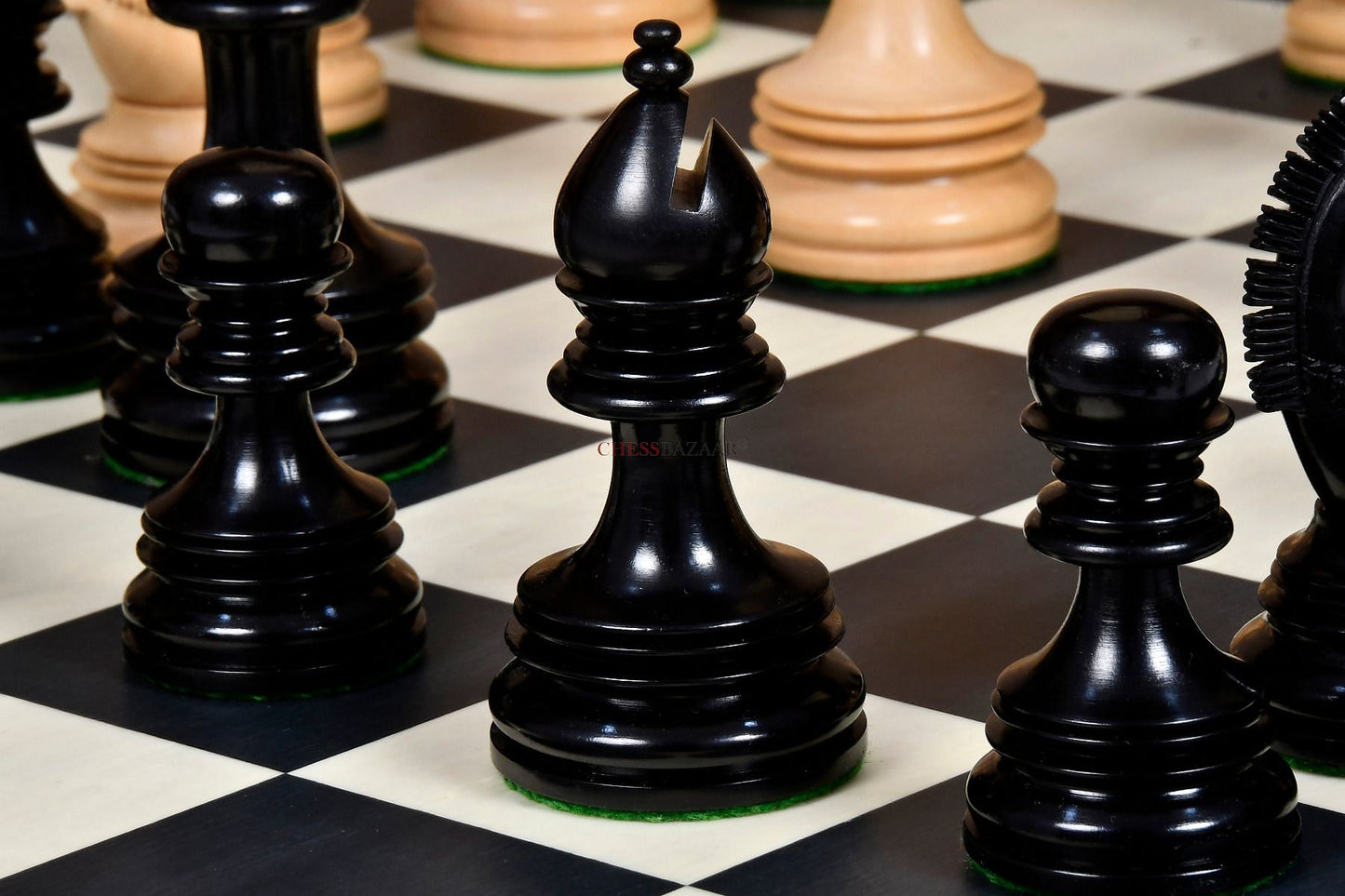 The Indian Chetak II Customized Lead Weighted Staunton Wood Chess Pieces in Ebony Wood / Box Wood - 4.3" King extra Queens