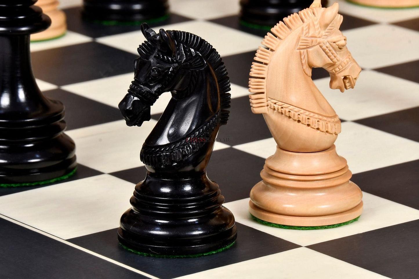 The Indian Chetak II Customized Lead Weighted Staunton Wood Chess Pieces in Ebony Wood / Box Wood - 4.3" King extra Queens