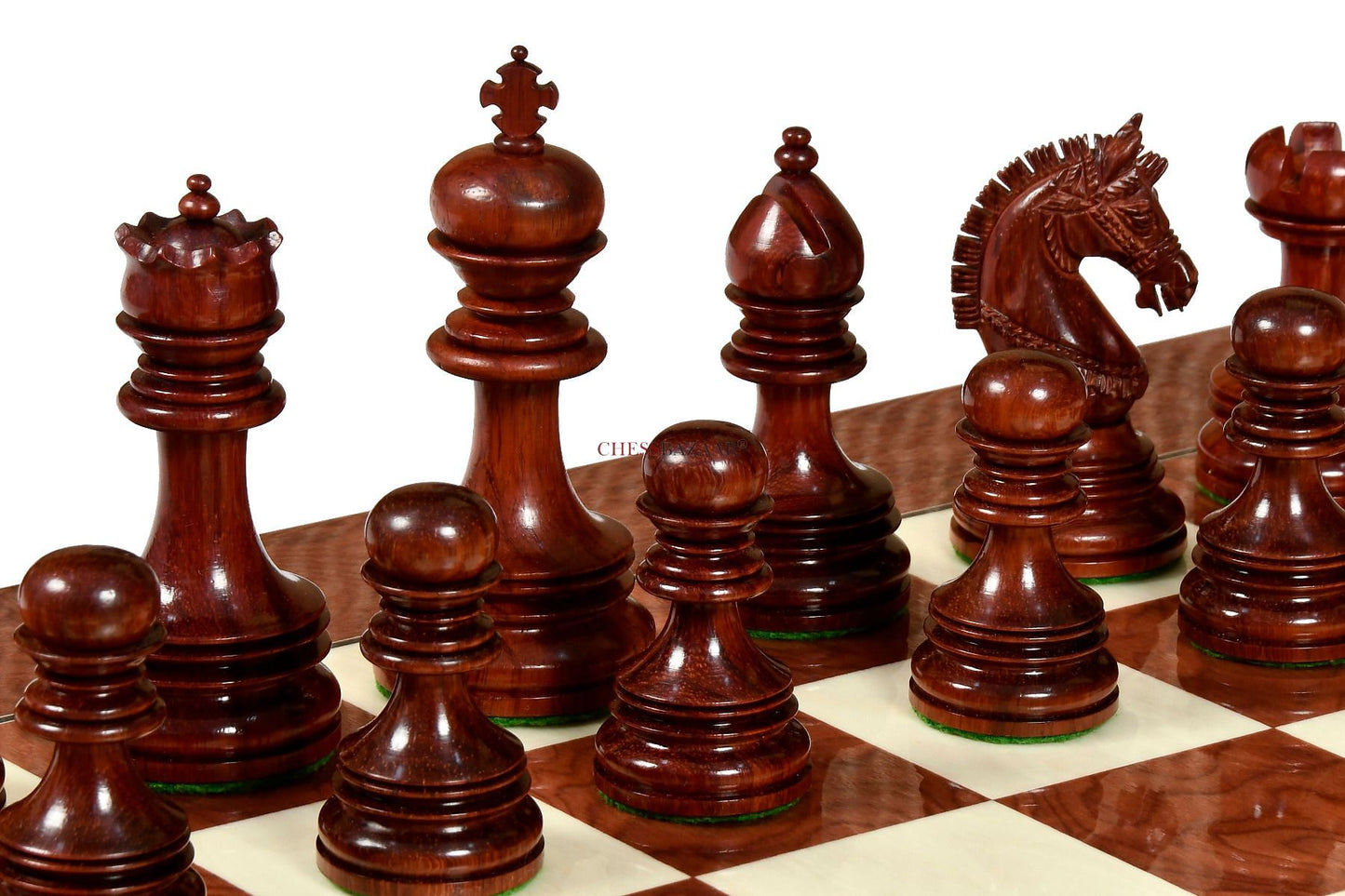 The Indian Chetak II Customized Staunton Triple Weighted Wooden Chess Pieces in Bud Rosewood & Box Wood - 4.3" King
