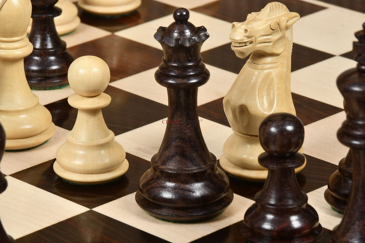 Desert Gold Staunton Series Wooden Chess Pieces in Rosewood & Box Wood - 4.0" King