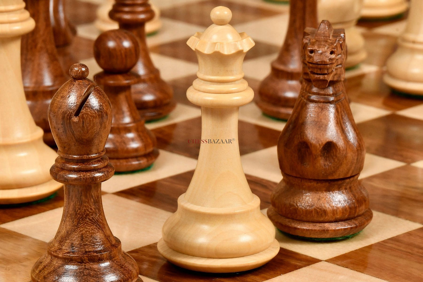 Desert Gold Staunton Series Wooden Chess Pieces in Sheesham & Box Wood - 4.0" King