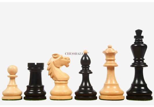 Reproduced Vintage 1950's Circa Bohemia Staunton Series German Chess Pieces in Ebonized Boxwood & Natural Boxwood - 3.89" King