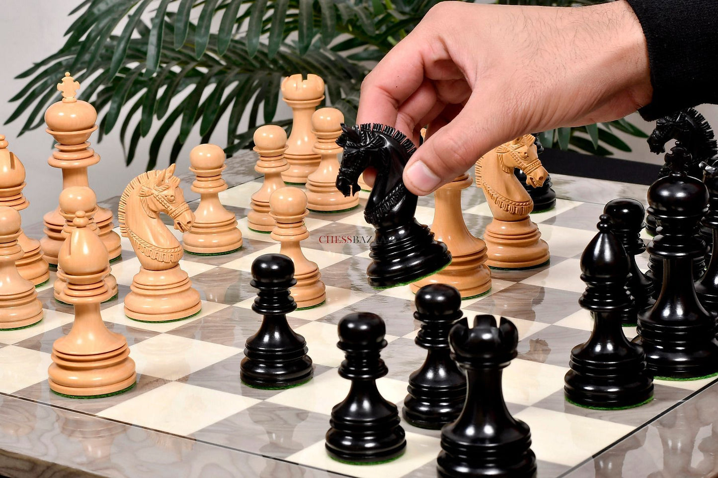The Indian Chetak II Customized Lead Weighted Staunton Wood Chess Pieces in Ebony Wood / Box Wood - 4.3" King extra Queens