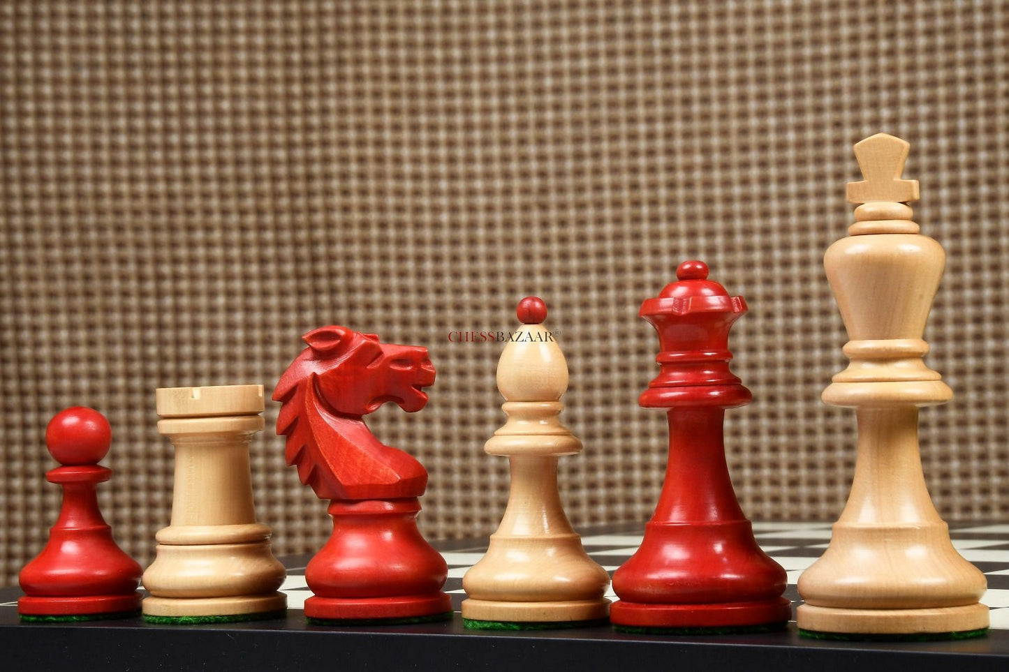 Special Edition Reproduced Vintage 1950's Circa Bohemia Staunton Series German Chess Pieces in Stained Crimson Boxwood - 3.89" King