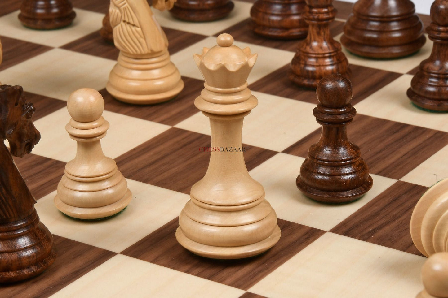 The New Columbian Staunton Series Chess Pieces in Sheesham & Box wood - 3.8" King