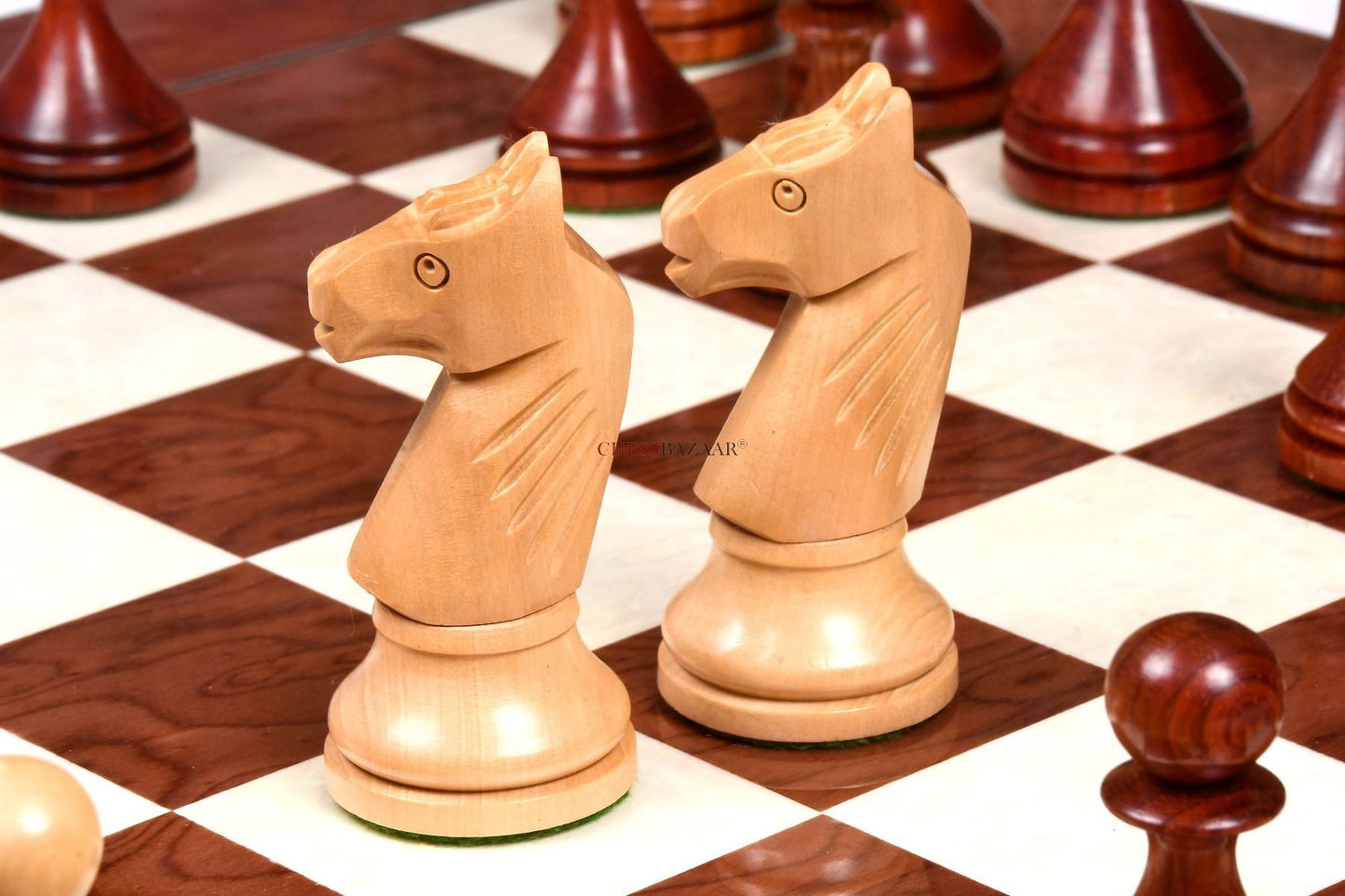 Reproduced 1961 Soviet Championship Baku Chess Pieces in Bud Rosewood & Boxwood - 4” King