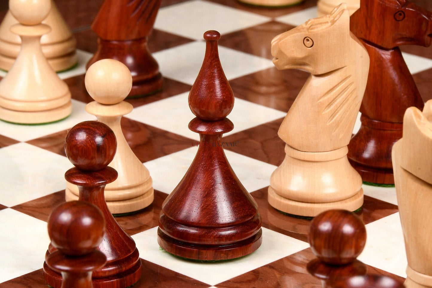 Reproduced 1961 Soviet Championship Baku Chess Pieces in Bud Rosewood & Boxwood - 4” King