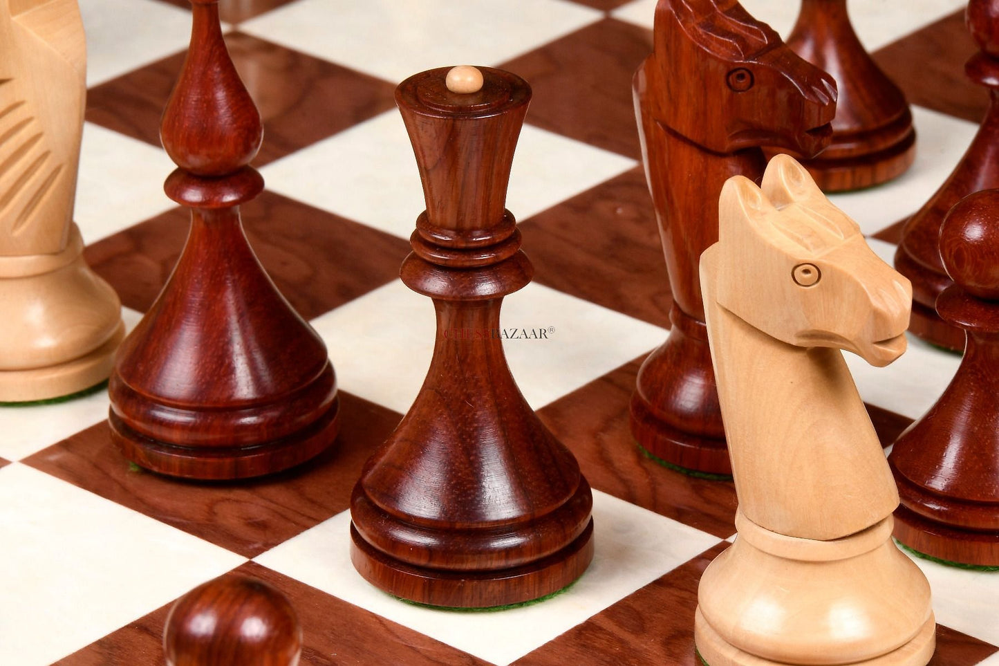 Reproduced 1961 Soviet Championship Baku Chess Pieces in Bud Rosewood & Boxwood - 4” King