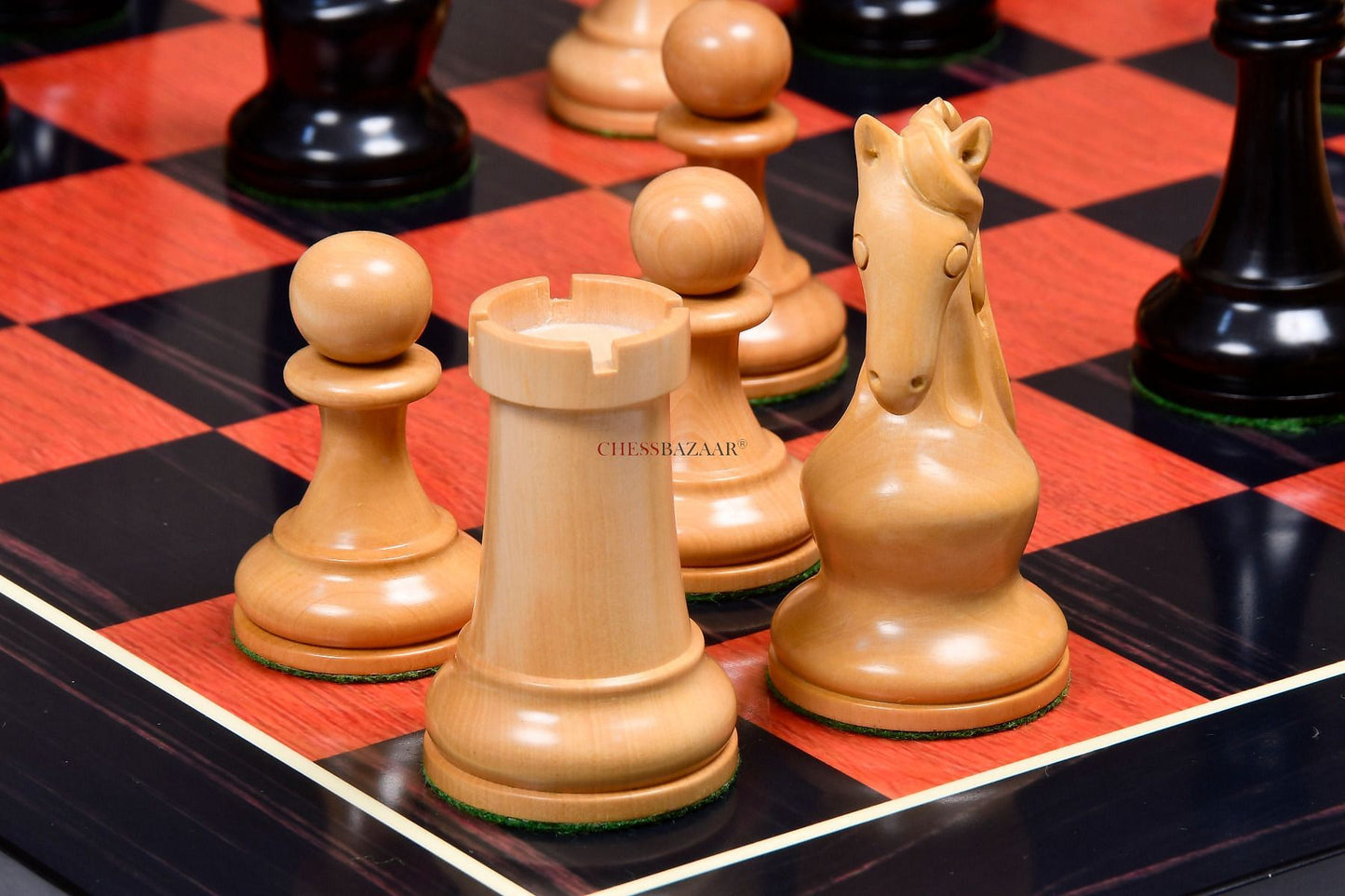 Reproduced 1963-1966 Piatigorsky Cup Chess Pieces in Ebony / Box Wood - 4.2" King