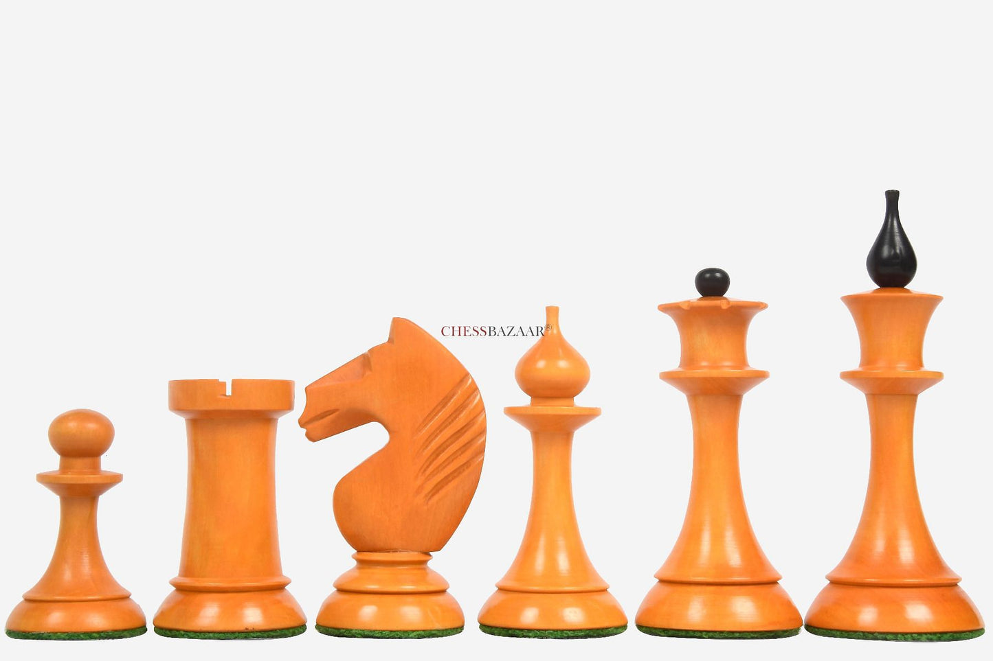 The 1950s Soviet (Russian) Latvian Reproduced Chess Pieces in Ebonized Boxwood / Antiqued Boxwood - 4.1" King