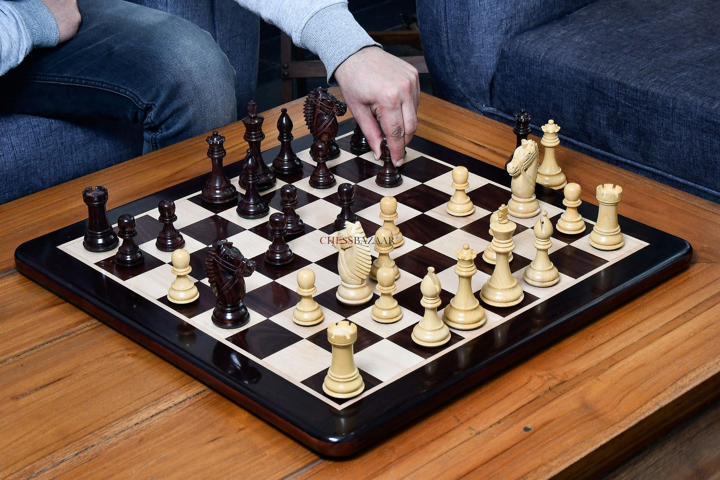 The Bridle Knight Series Wooden Chess Pieces in Indian Rosewood & Box Wood - 4.1" King