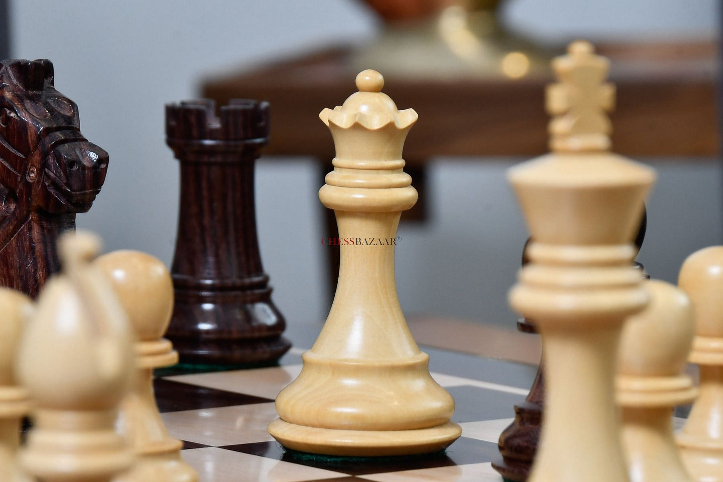 The Bridle Knight Series Wooden Chess Pieces in Indian Rosewood & Box Wood - 4.1" King