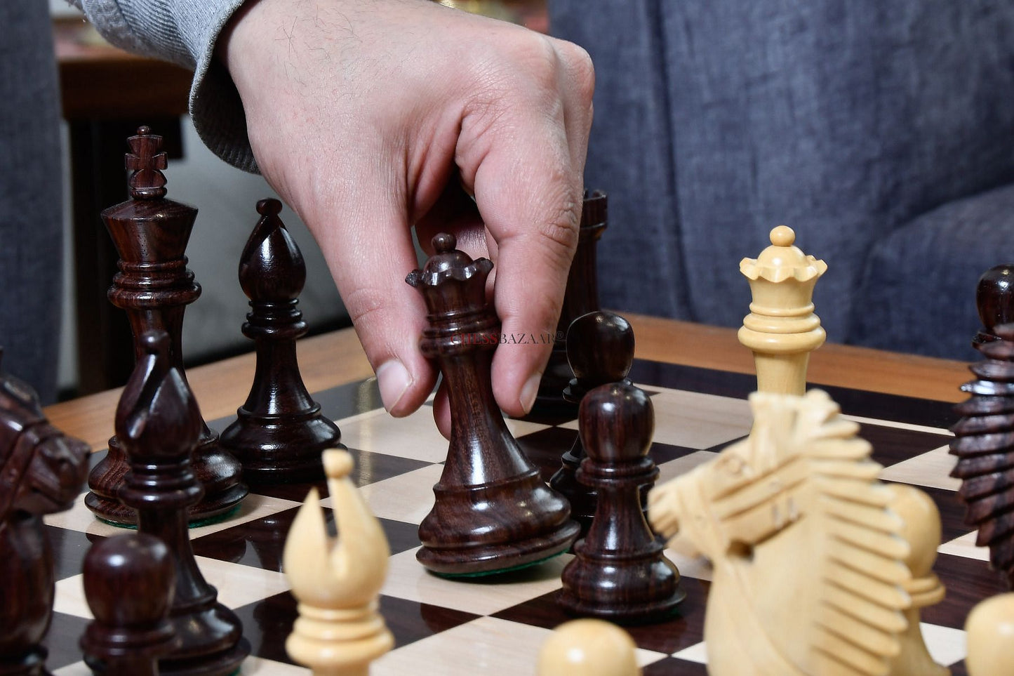 The Bridle Knight Series Wooden Chess Pieces in Indian Rosewood & Box Wood - 4.1" King
