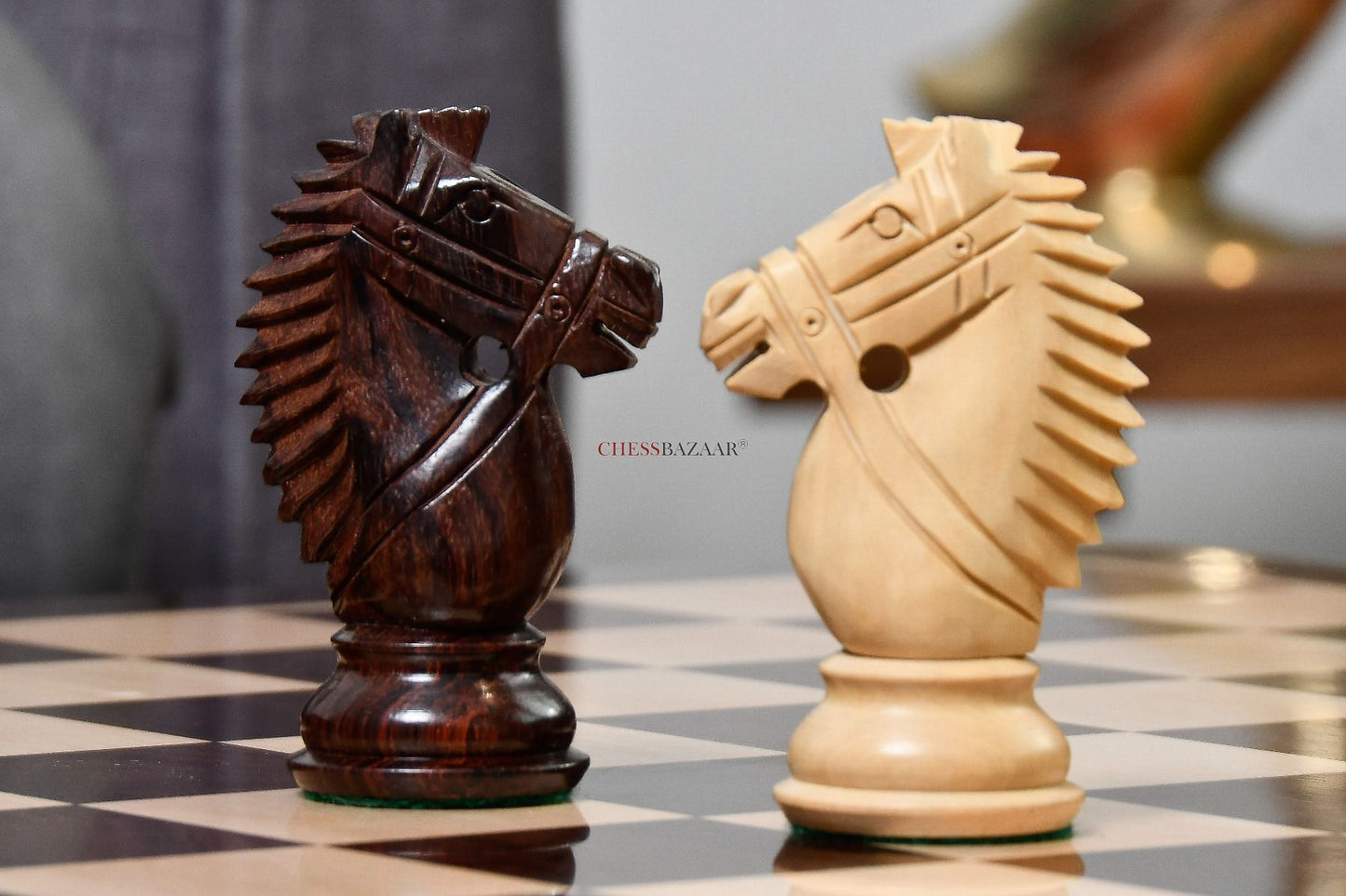 The Bridle Knight Series Wooden Chess Pieces in Indian Rosewood & Box Wood - 4.1" King