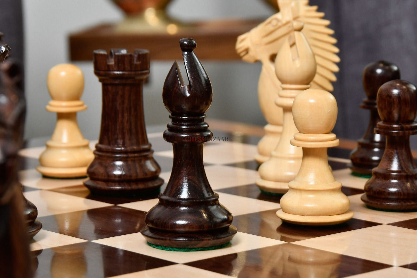 The Bridle Knight Series Wooden Chess Pieces in Indian Rosewood & Box Wood - 4.1" King