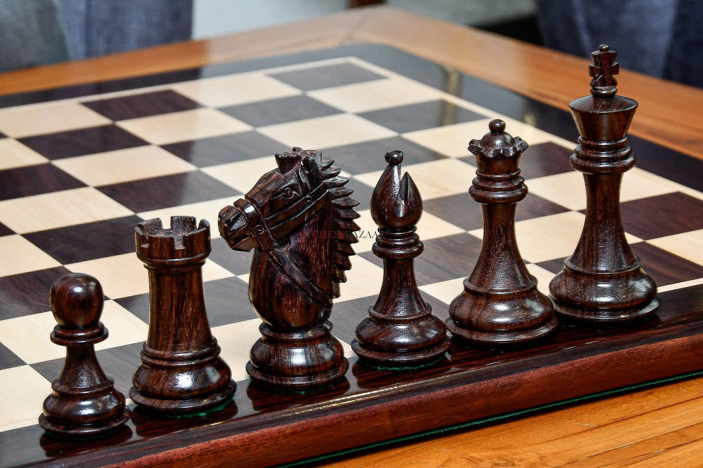 The Bridle Knight Series Wooden Chess Pieces in Indian Rosewood & Box Wood - 4.1" King