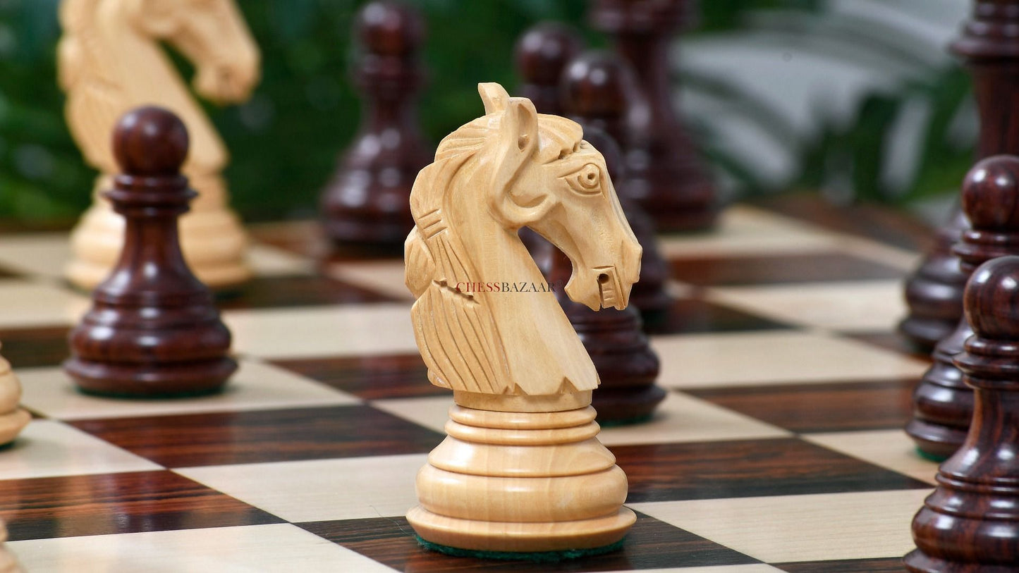 The New Columbian Staunton Series Chess Pieces in Rose Wood & Boxwood - 3.8" King